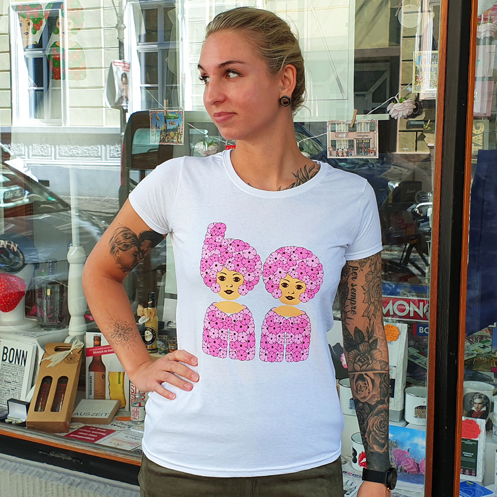 T-Shirt weiß mit rosa Kirschblütenmädchen – Bild 1